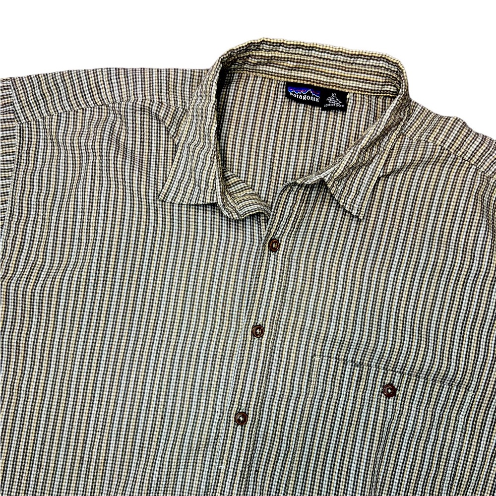 Patagonia Button Up Shirt Mens XL Green Plaid Short Sleeve Organic Cotton